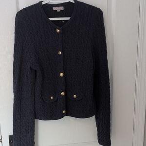J. Crew Navy Cardigan with Gold Accents